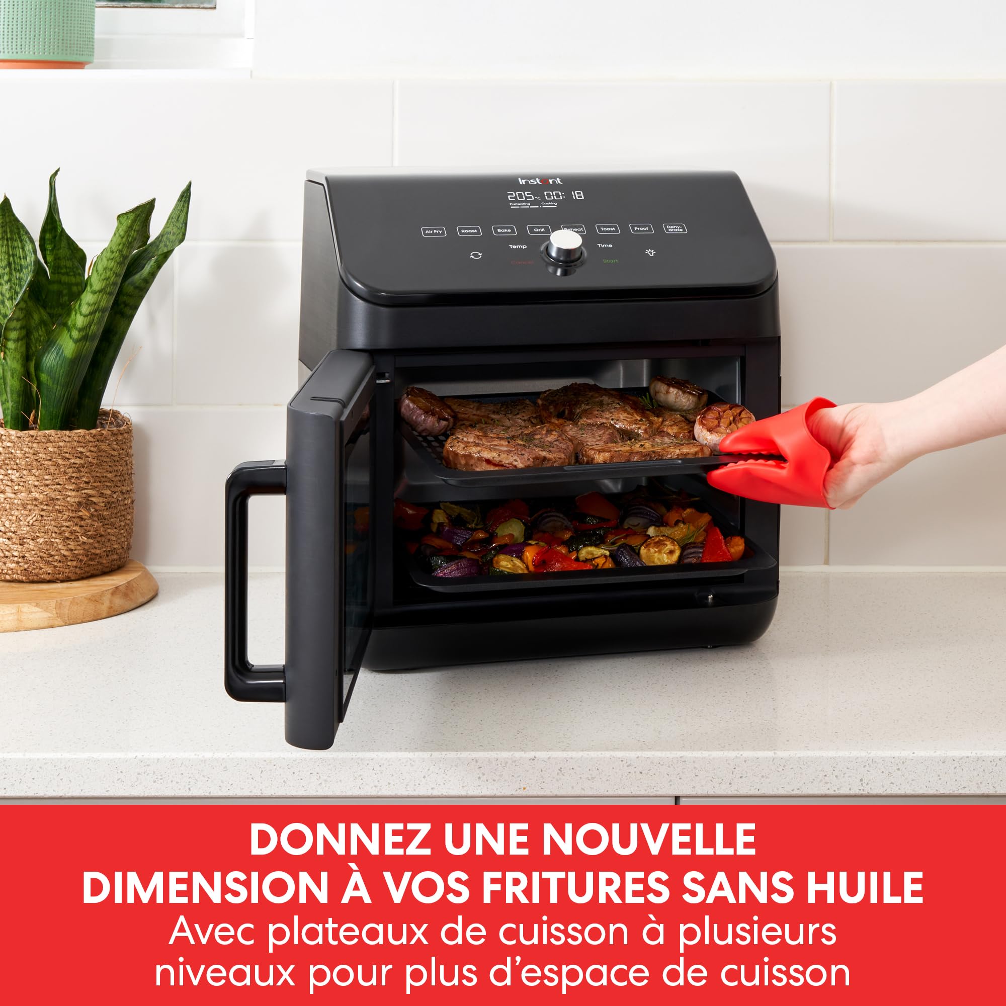 Instant 13L Grand Four Friteuse sans Huile avec Capacité XXL, 9 Programmes et Tourne Broche- Air Fry, Rôtir, Rotisserie, Griller, Cuire, Toaster, Réchauffer, Déshydrater & Fermenter - 1700W