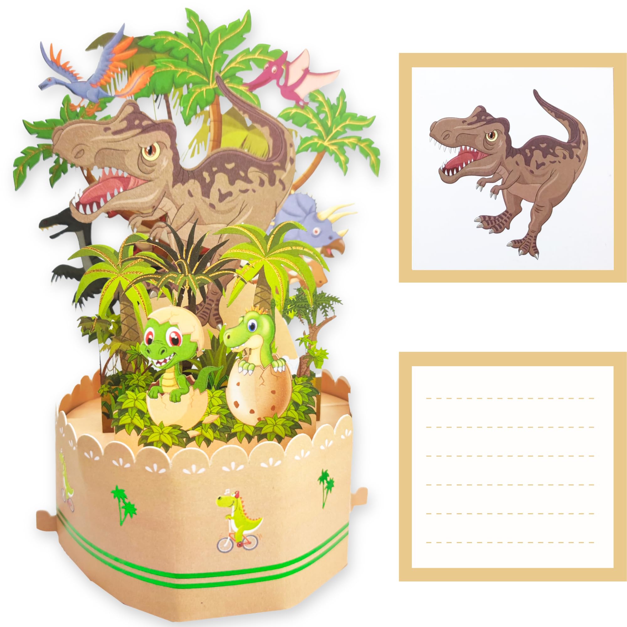 JanYoo 3D Pop Up Card Birthday Card Dinosaur Greeting Cards, Happy Birthday Card Greeting Cards With Envelopes, Gift for Boy Girl Sun Family and Friends