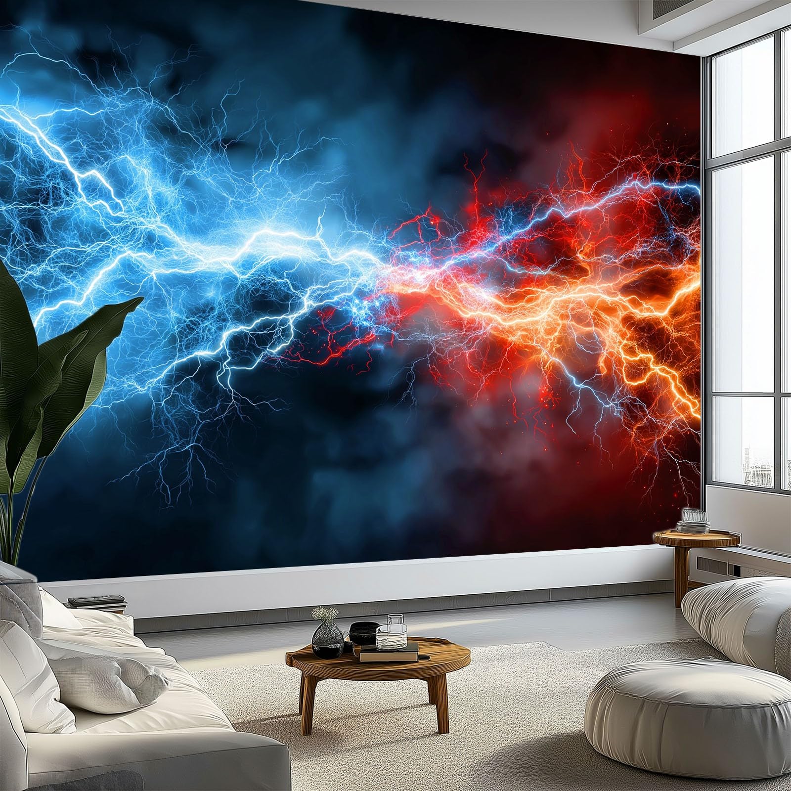 Panoramiczna tapeta cyfrowa dynamiczny błyskawica 3D elektryczny blask 200 x 140 cm, włóknina XXL nowoczesna dekoracja ścienna salon sypialnia biuro pokój dziecięcy, wielokolorowa