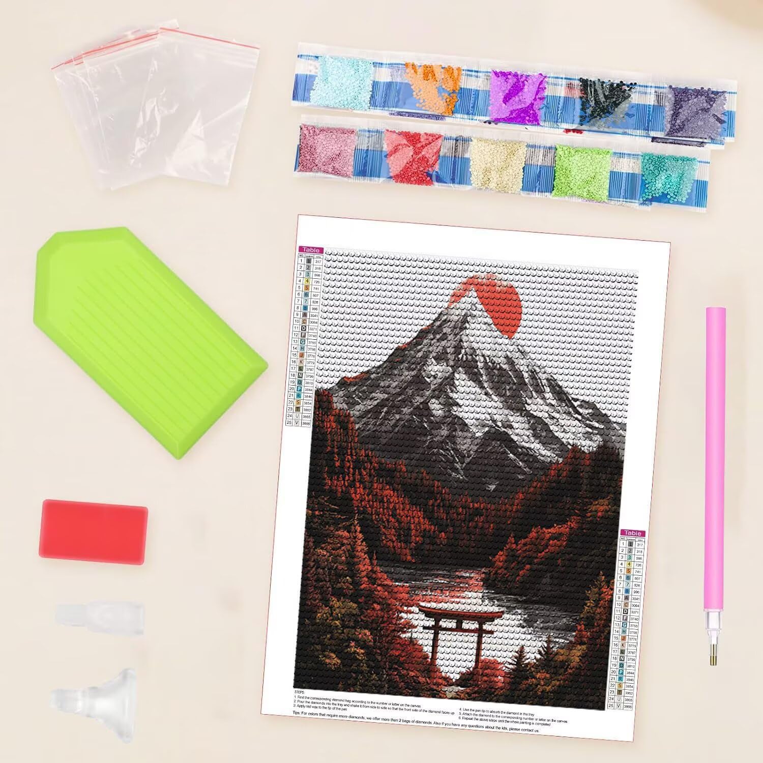 5D diamentowe zestawy do malowania artystycznego dla dorosłych, Mount Fuji Diamentowe zestawy do malowania, DlY Okrągłe pełne wiertło Zestaw artystyczny Klejnot Ścieg krzyżykowy Zestaw Początkujący