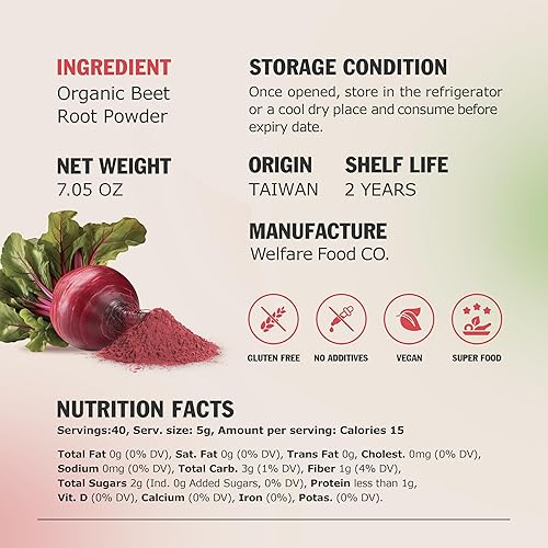 Miniatura 6 de Black Hut Polvo de raíz de remolacha orgánica, 7.06 onzas, suplementos para la presión arterial alta, colorante alimentario rojo natural para