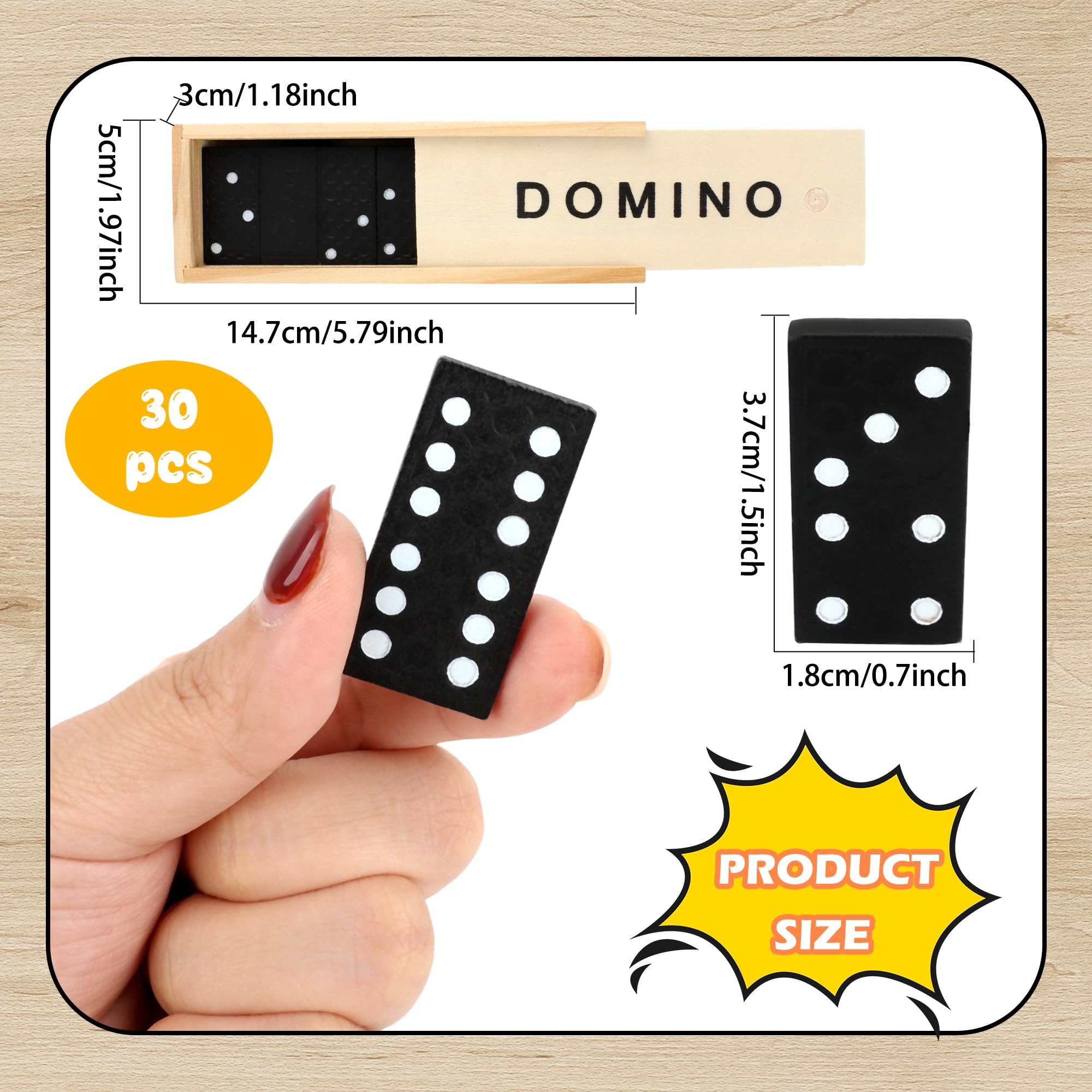 Kugliwa 30 Pack Double 6 Dominoes Wood Mini Wooden Dominoes Set Classic Board Games Bulk for Brown Wood Case Chain Reaction Sets - Image 2