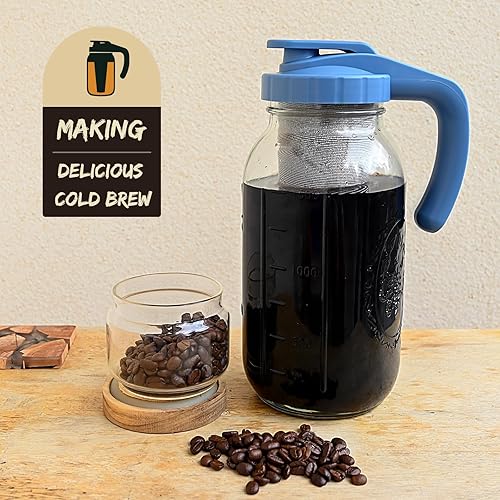 Miniatura 5 de Cafetera fría de 2 cuartos de galón de boca ancha con filtro de acero inoxidable resistente y tapa abatible, hermética y a prueba de fugas, color