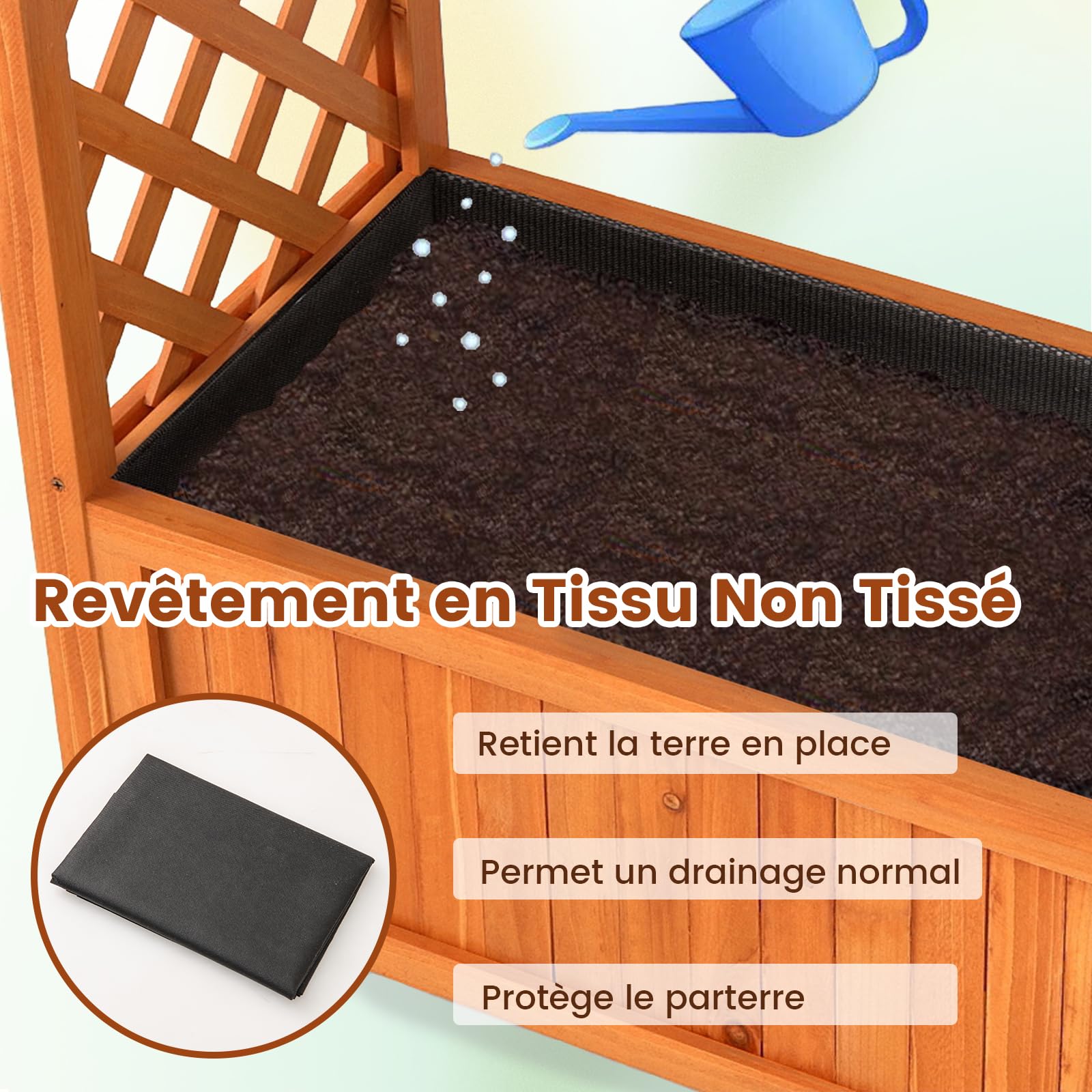 GOPLUS Jardinieres Exterieur en Bois Sapin, Jardiniere Treillis Surélevée en Arc avec Doublure et Système de Drainage, Panneau Amovible pour Vigne Rampante Fleur Légume, Idéal pour Intérieur Extérieur