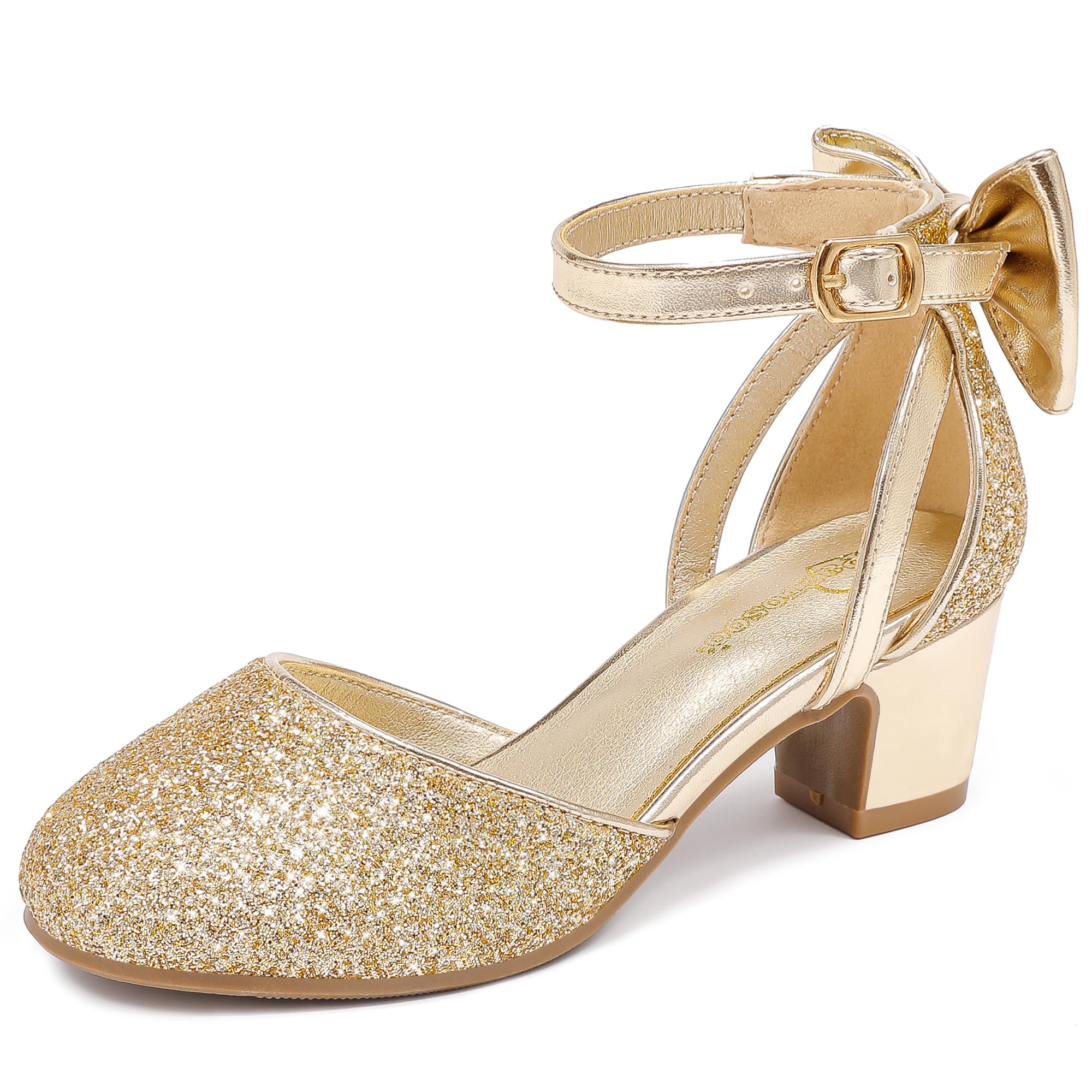 Girls Heels Dress Shoes Flower Girl Pumps with Cute Bow Closed Toe