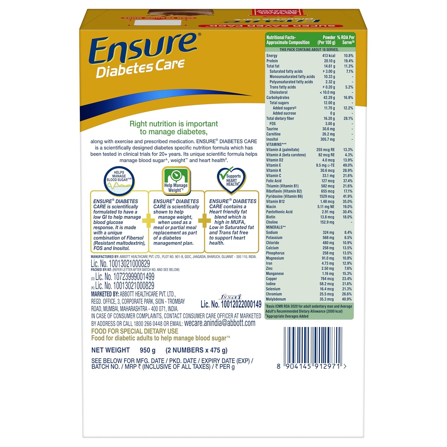 Diabetic care with high fiber, protein and 36 nutrients with Choco 950g Powder Ensure 4 weeks to manage blood sugar levels Diabetic care with high fiber, protein and 36 nutrients with Choco 950g Powder Ensure 4 weeks to manage blood sugar levels