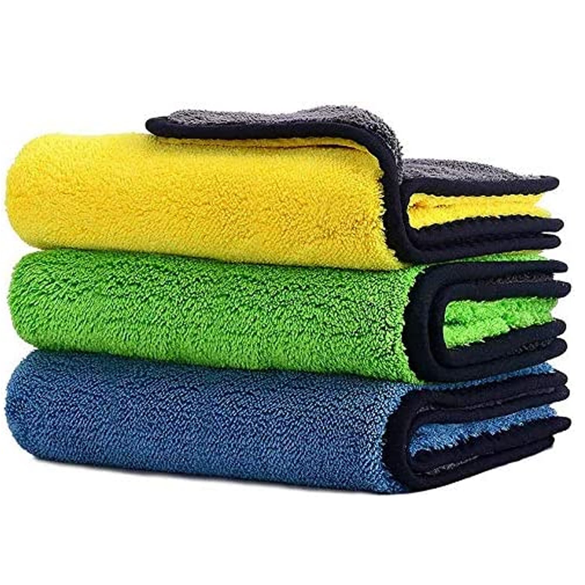 Sulfar Car Drying Towel | Premium Microfiber Cleaning Cloth for Car, Windows, Screen & Kitchen | Super Absorbent Soft Fabric Towel 40x30cm | Car Accessories (Pack of 3)
