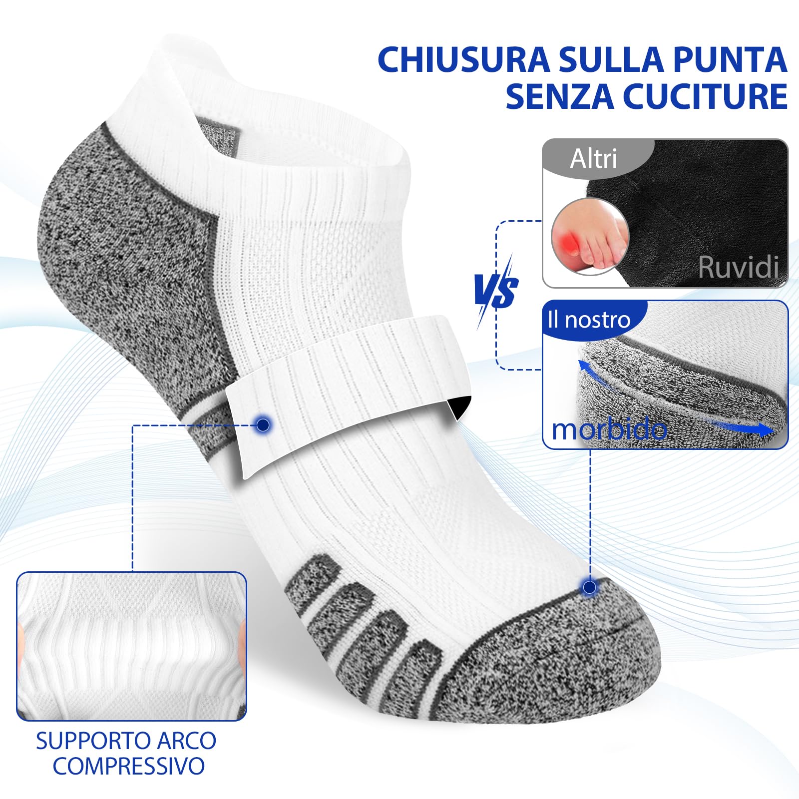 vvfxx Calze Corte Uomo Supporto Arco Plantare,Calzini Uomo Corti Estivi,Calzini Cotone Uomo,Antiodore e Traspirante,6 Paia