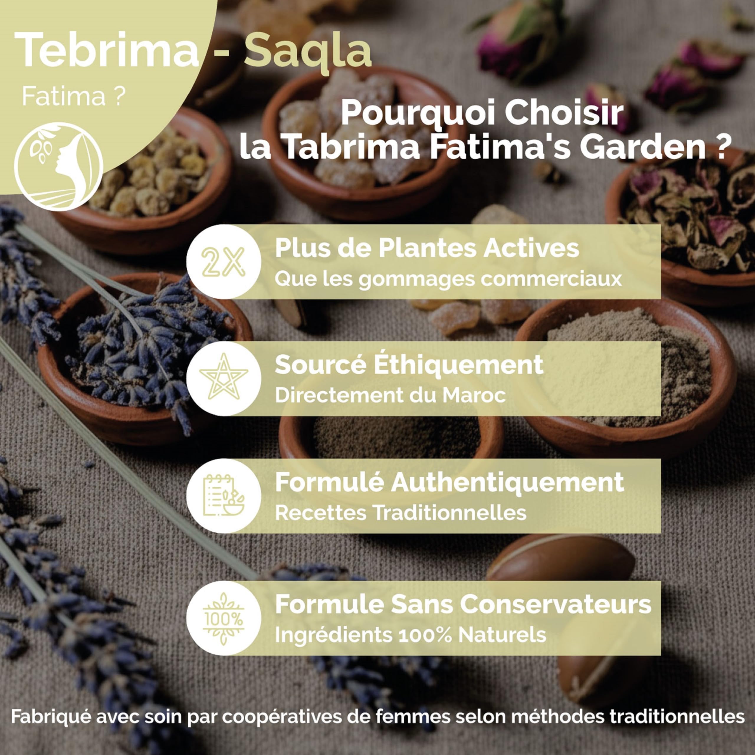 Fatima's Garden Exfoliant Hammam Marocain - Poudre Tabrima/Seqla Authentique pour Peau Douce et Éclatante - 150g