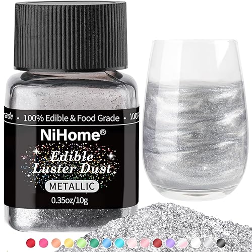 Vista 21 de NiHome Polvo comestible con purpurina de grado alimenticio destello metálico para decoración de alimentos para bebidas, vino, bebidas, pasteles, Oro