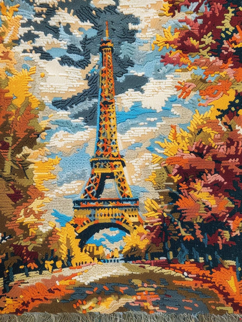 DIY Latch Hook Rug Kits Eiffel Tower for Beginner Color Printed Canvas Yarn Crocheting Carpet Needlework DIY Hook and Latch Tapestry for Home Floor Decoration 38x52cm