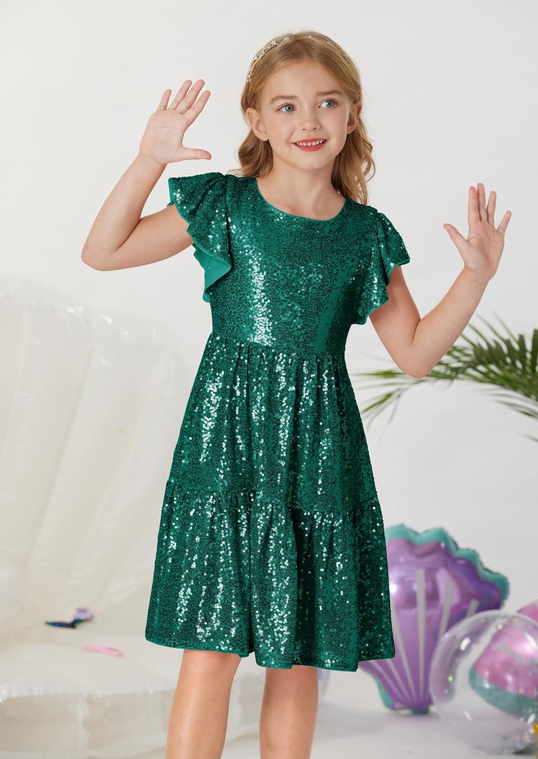 GRACE KARIN Girls Formal Party Dress Sequin Birthday Fancy Dresses Wedding Guest Dance Ruffle Dress Size 6-14 - Image 2