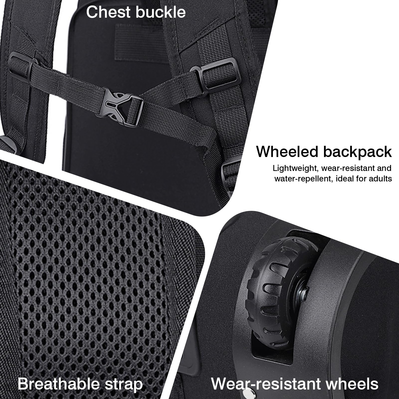 Mochila con Ruedas Adulto, 18'' Trolley para Portátil para Hombre, Mujer, Maletin Grande Resistente al Agua Bolsa de Viaje Cabina Avion para Empresas Escolares, Negro (Negro)
