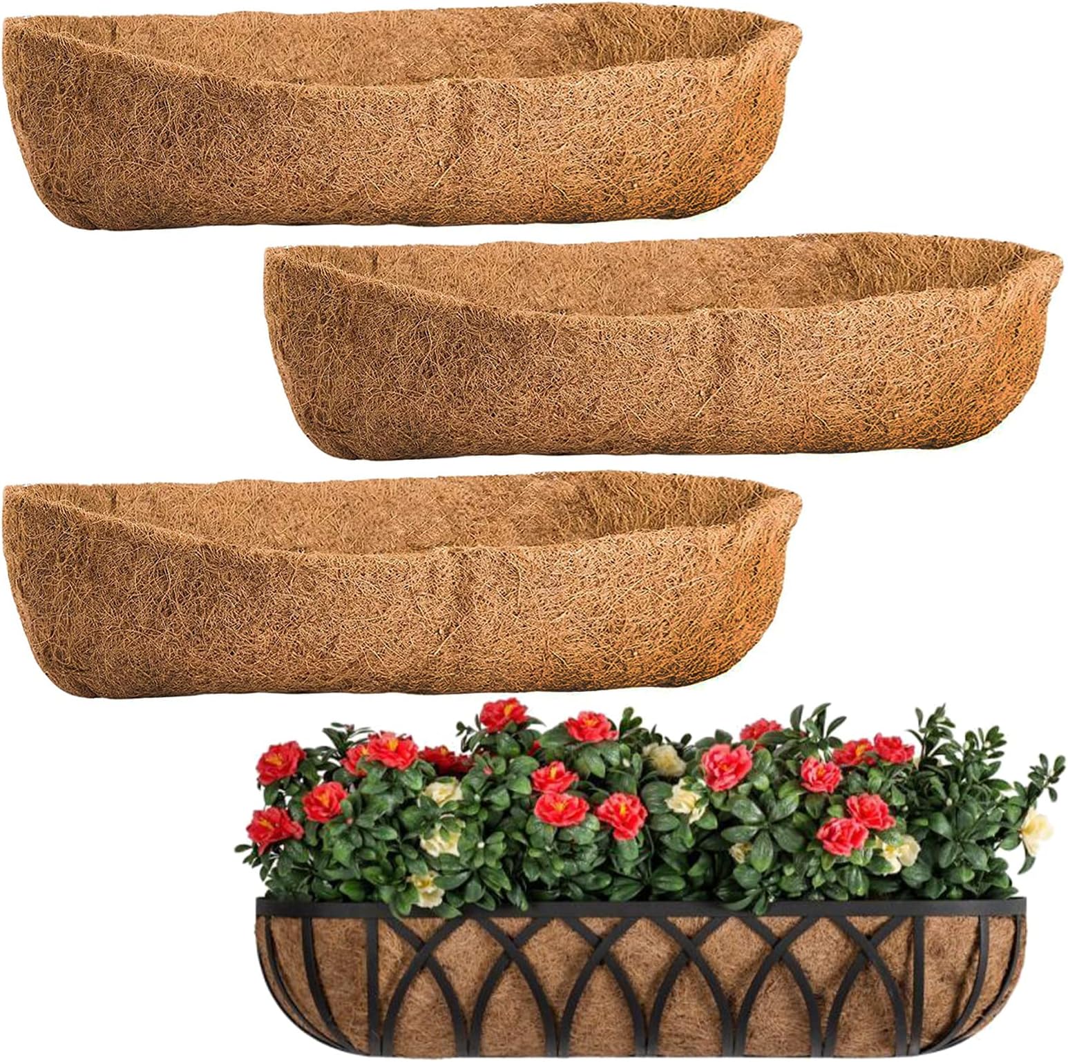 4Pcs Trough Coconut Liners for Planters, 24/30/36/48 Inch