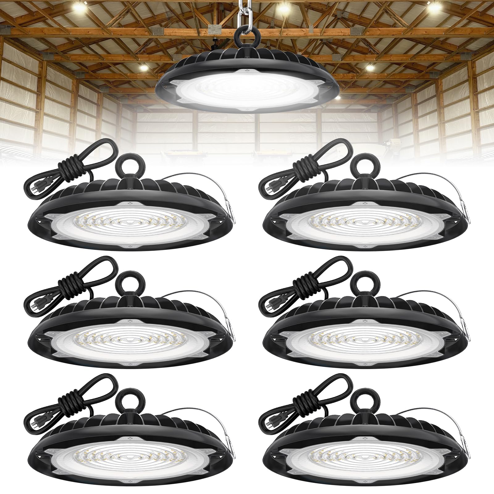 HYPERLITE LED High Bay Lights 6-Pack 250W UFO Light for Damp Locations - UL-Listed LED Shop Lights for
