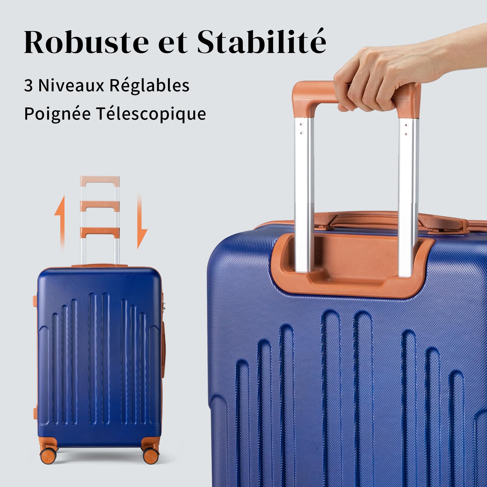 LALAHO Set de 4 Valises avec Vanity Case, Valise Grande Taille/Cabine, Petite Valise, Bagage Suitcase en ABS (Marine-Brun)