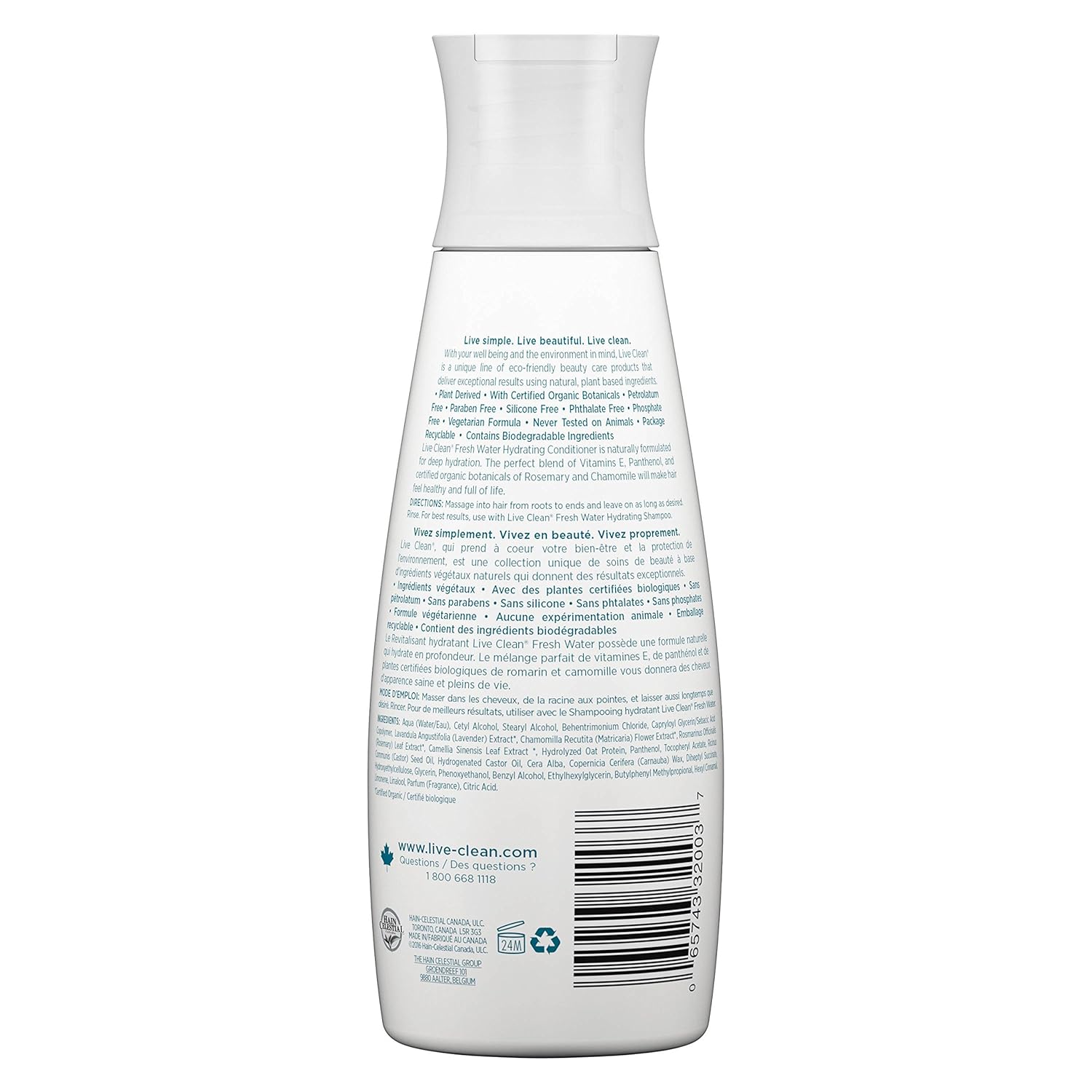 Live Clean Fresh Water Hydrating Shampoo (Pack of 2) With Rosemary Leaf Extract, Vitamin E and Lavender Extract, 12 fl. oz. Each