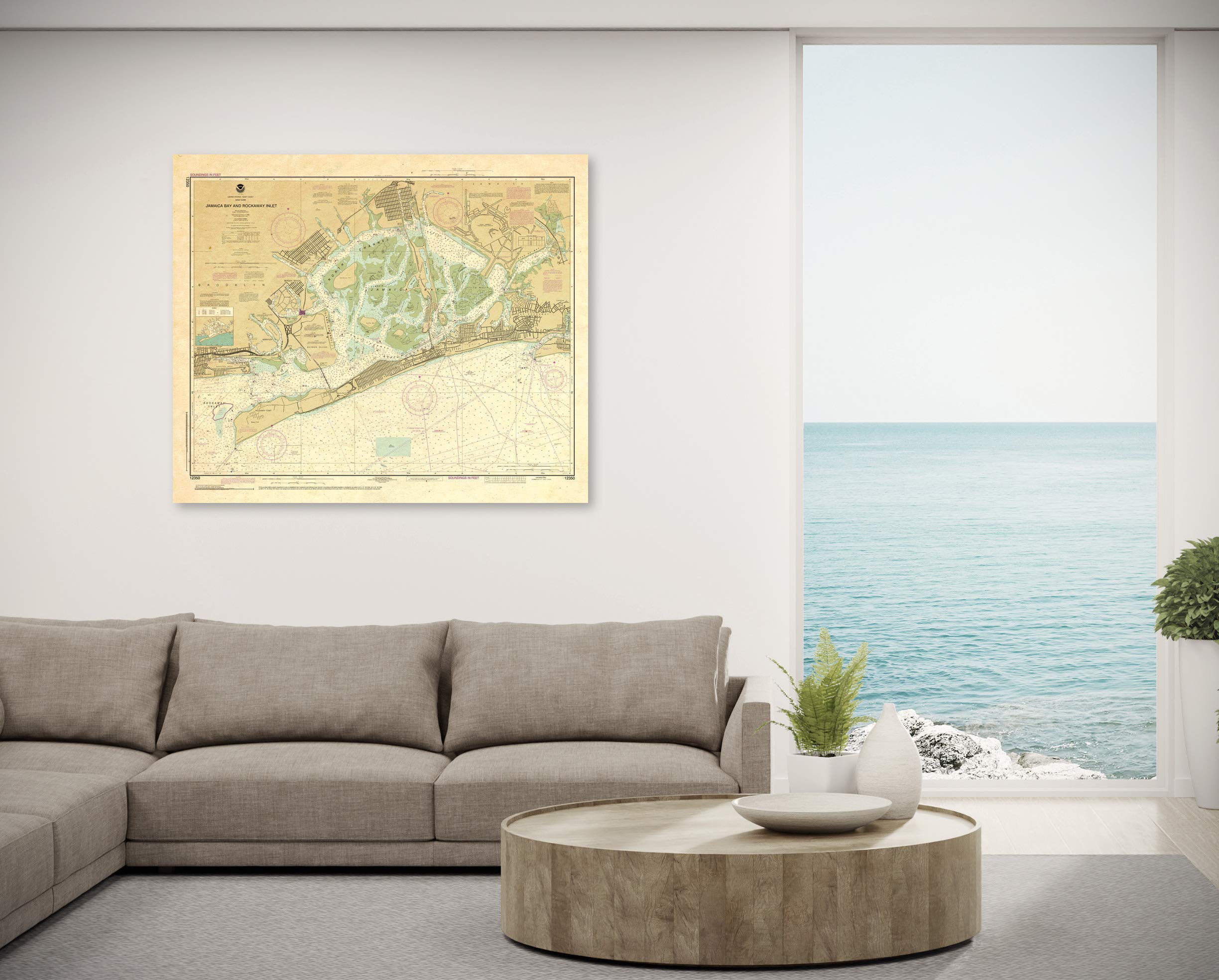 Paradise Cay Publications Antiqued NOAA Chart 12350: Jamaica Bay and Rockaway Inlet