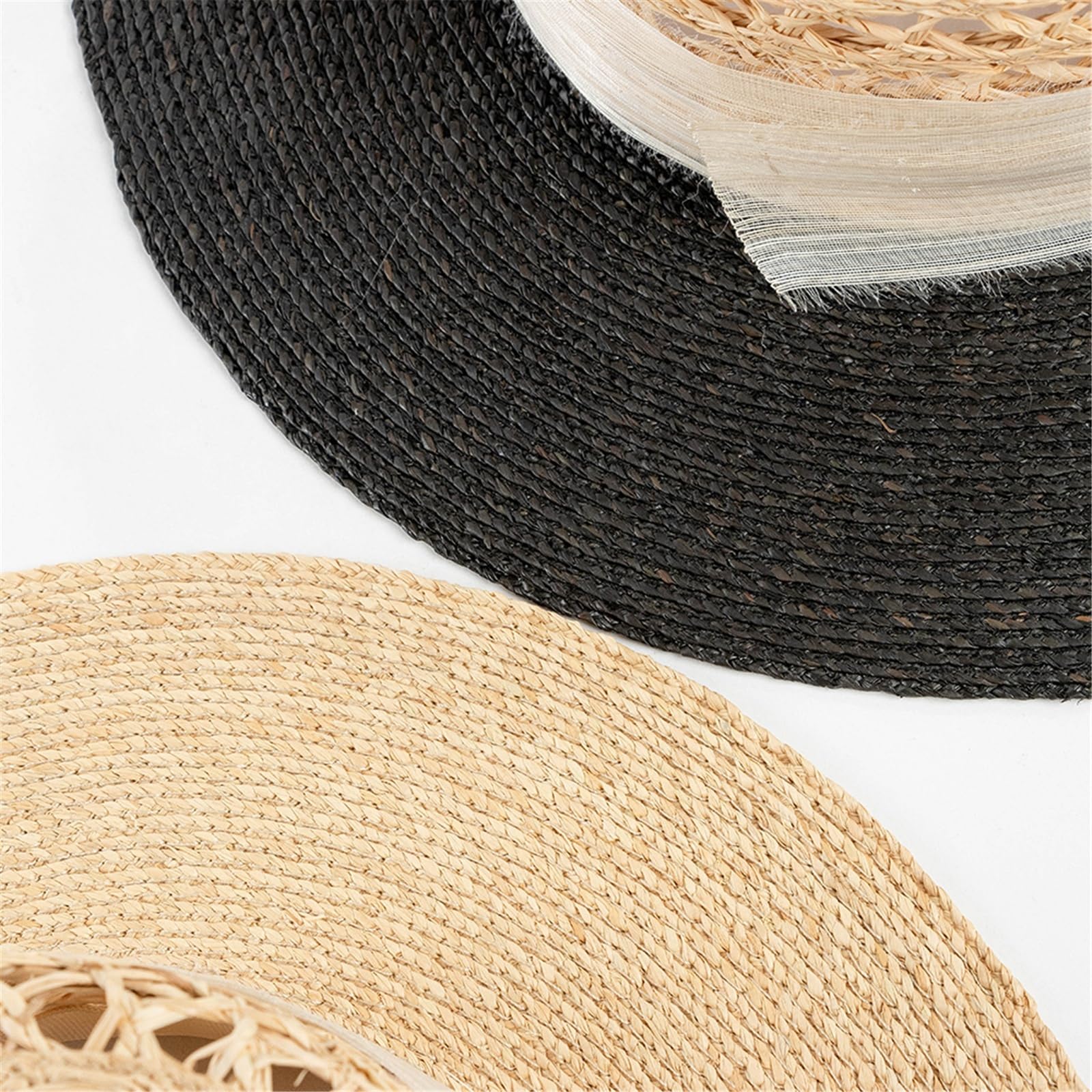 Generico Cappello da Sole in Paglia Lafite da Donna - Nastro in Lino e Logo in Metallo, Tesa Larga per Protezione UV