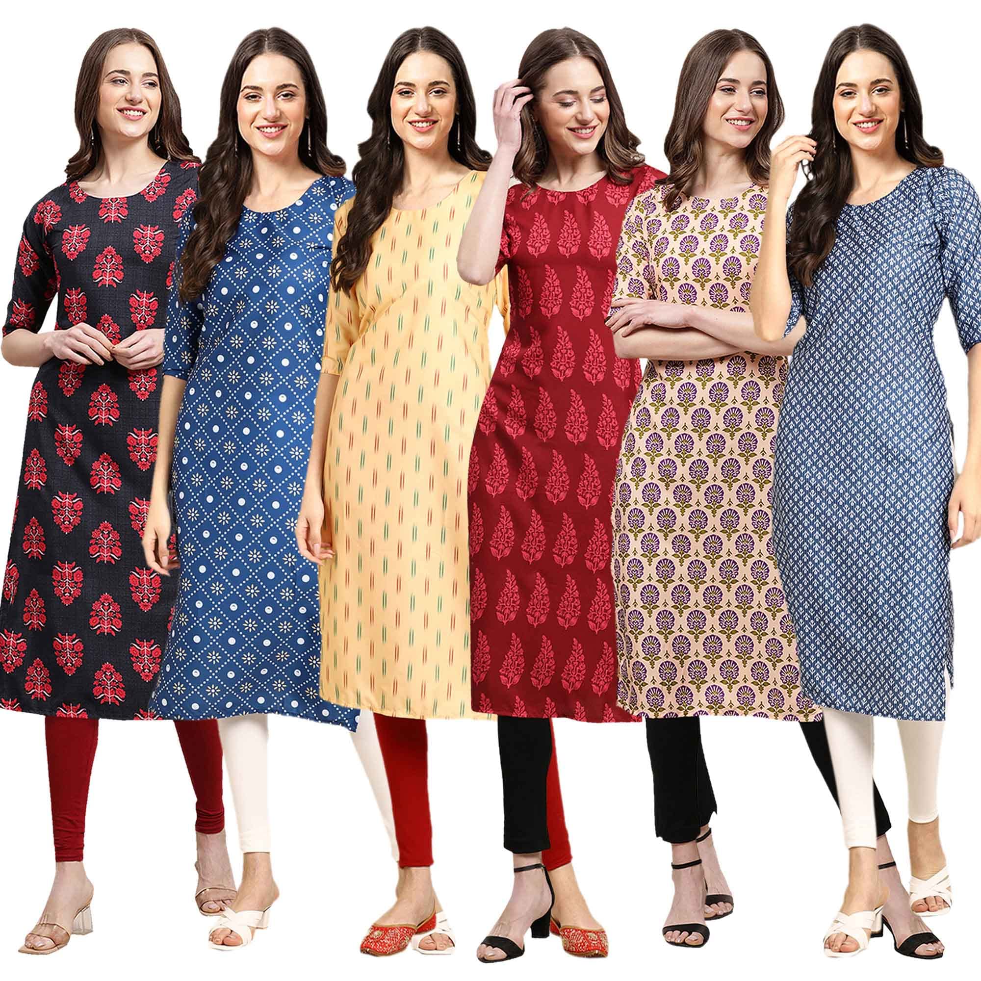 Pinkmint Women's Crepe Digital Print Straight Kurta [Pack Of 6] (Ccp-345-353-360-337-332-367-Xl)