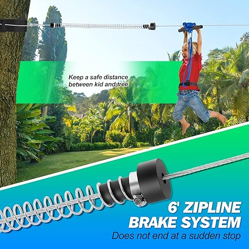 Miniatura 6 de JOYLDIAS Kits de tirolesa de 118 pies para patio trasero con cuerda y asiento mejorados, tirolesas para niños y adultos con freno de resorte, arnés