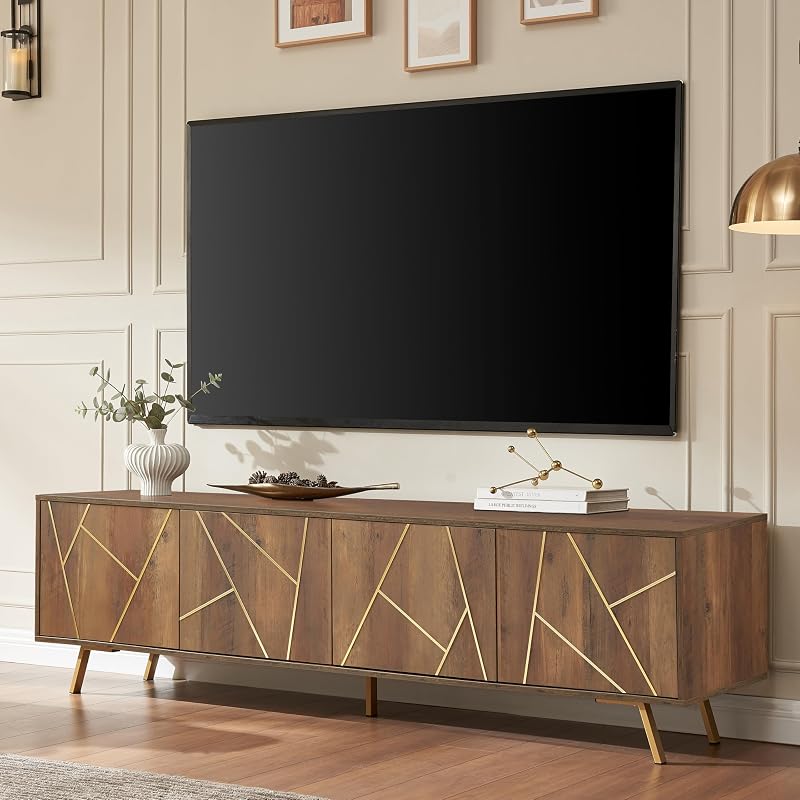 75" Modern TV Stand for TV, Wood Entertainment Center with Storage Cabinet, Media TV Console for Living Room and Bedroom, Rustic Oak