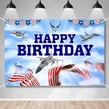 Air Force Jet Fighter Happy Birthday Banner Backdrop Military Fighter Jet Theme Background Decor Flag for Pilot Men Boys Girls Birthday Party Photo Booth Favors Decoration Supplies 70.8x47.2in-BECKTEN