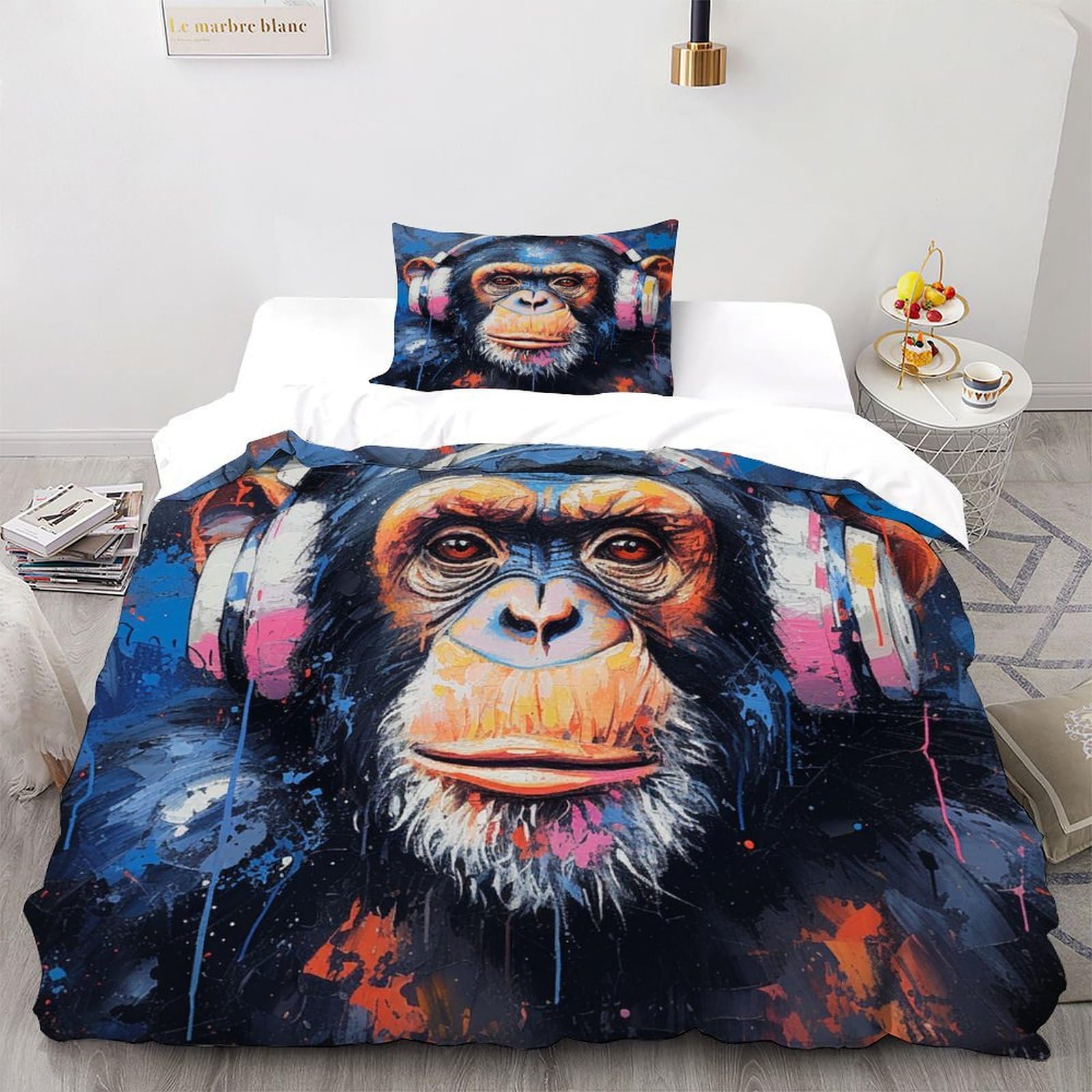 Housse de couette singe douce et sans repassage pour lit simple 135x200 en microfibre animaux 3D