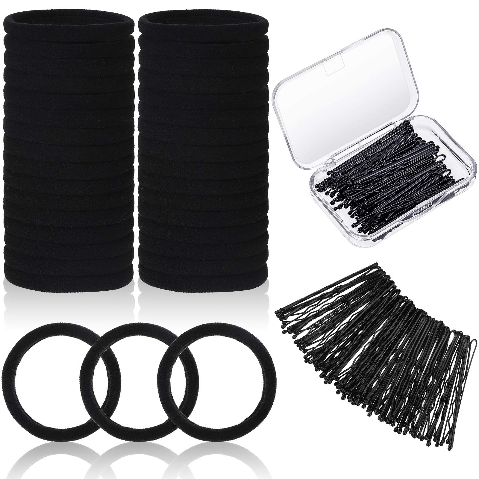 121 Pcs Black Hair Ties & Bobby Pins Set with Storage Box