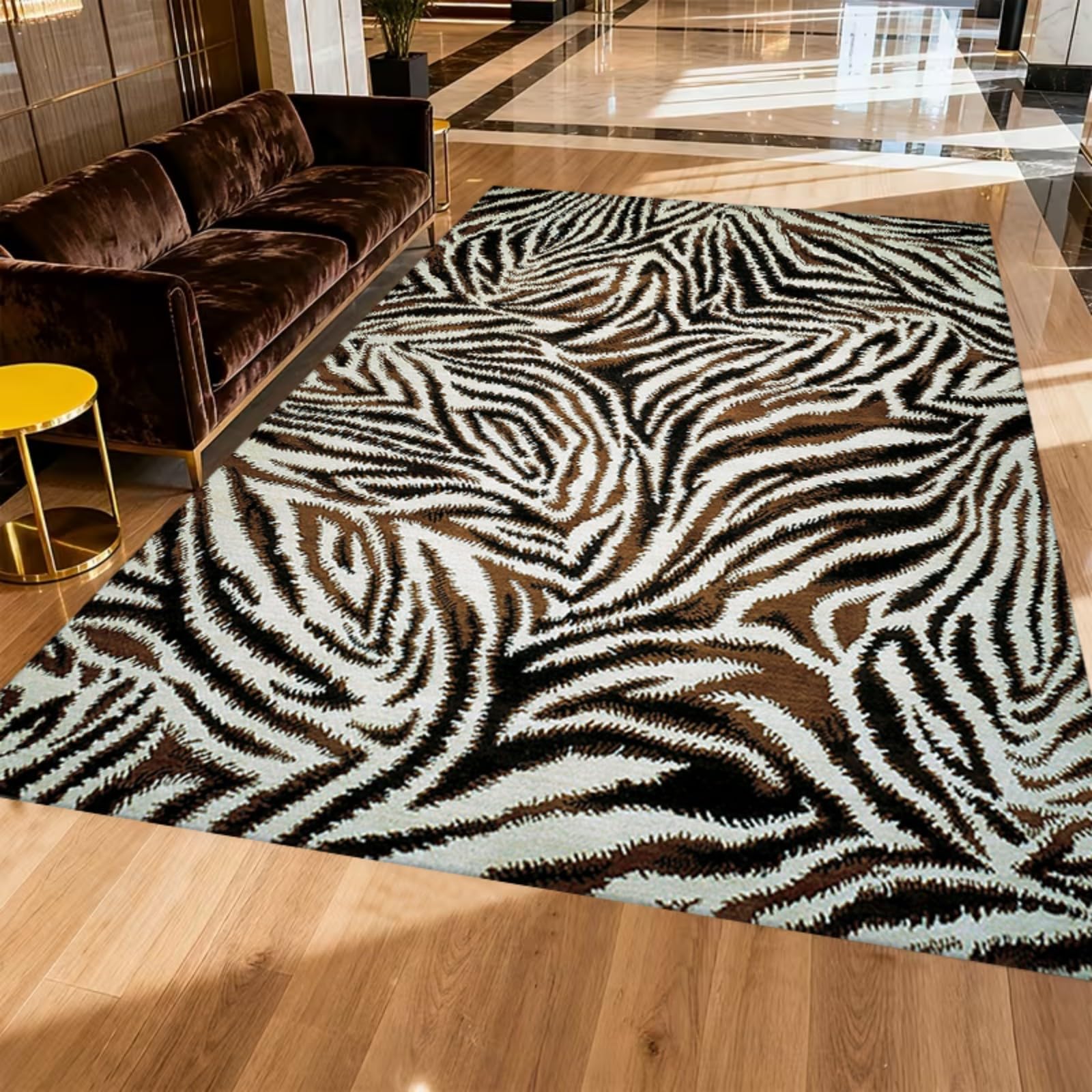 WAOTMN Tiger Print Area Rug,160x230cm,Non-Slip Rubber Backed Hand Washed Machine Washed,Black, White, and Brown Animal Print Flannel Carpet for Living Room, Bedroom, Office Non-Shedding Carpet โ image 1
