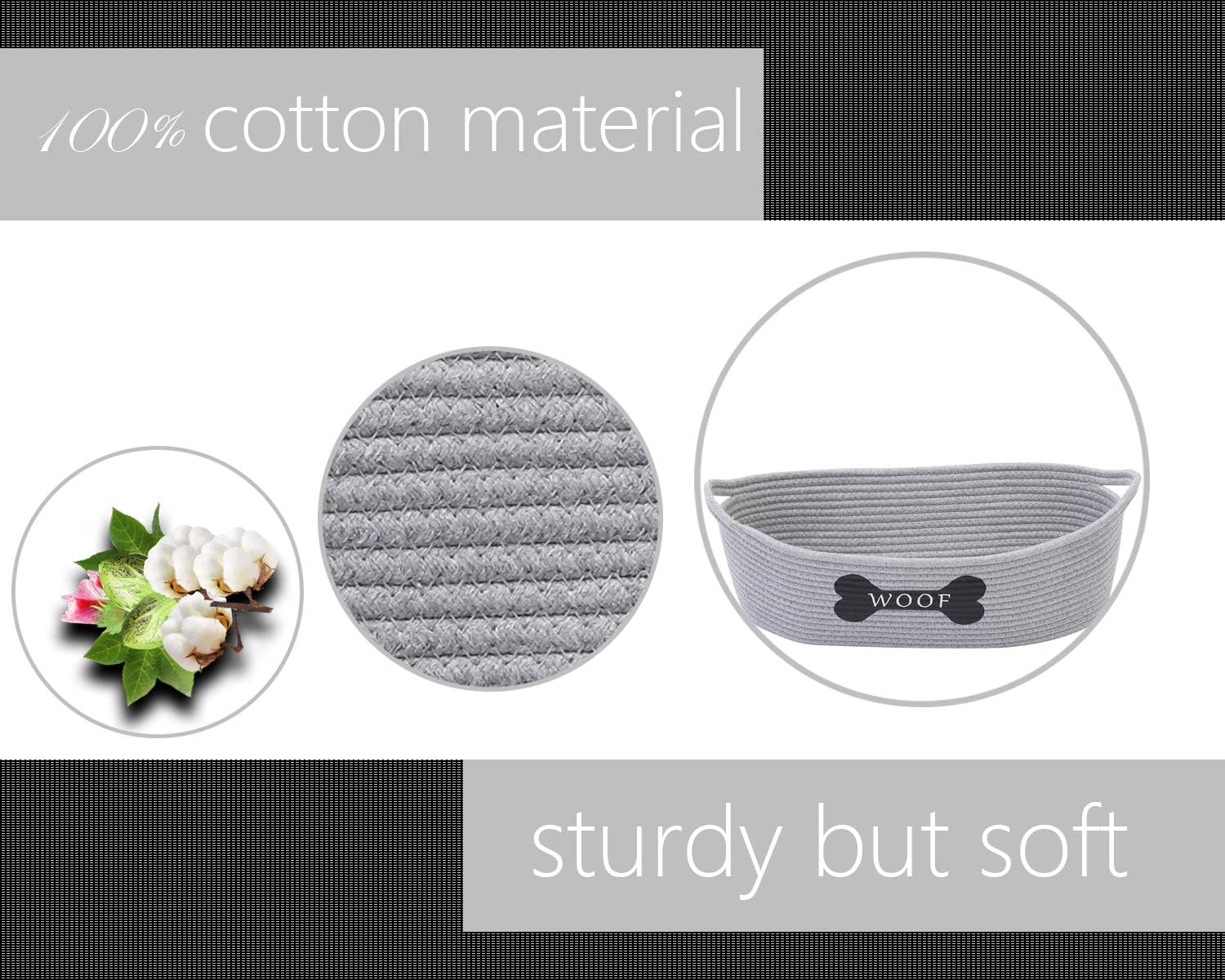 Geyecete Weave Dog Toy Box - Natural Weave Rope Clutter Organizer Toy Chest - Pet Toy Box & Storage Basket - Gray - Image 5