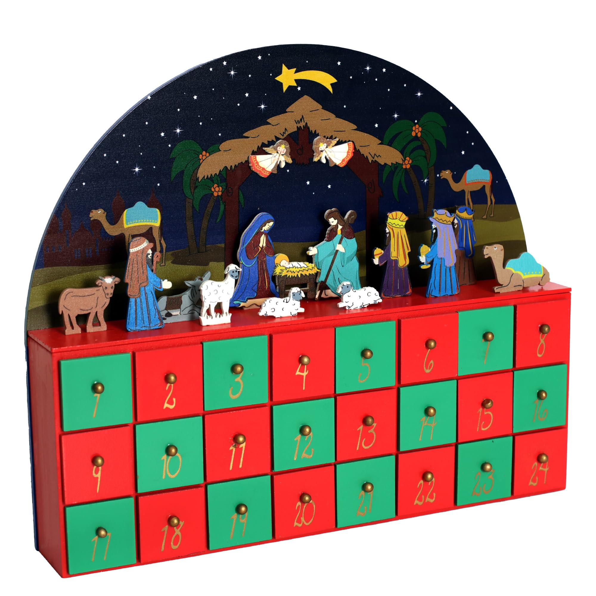 PE Caja de calendario de Adviento de madera de Navidad, belén, decoración de mesa, cuenta regresiva, regalos de vacaciones, decoración del hogar para adultos y niños