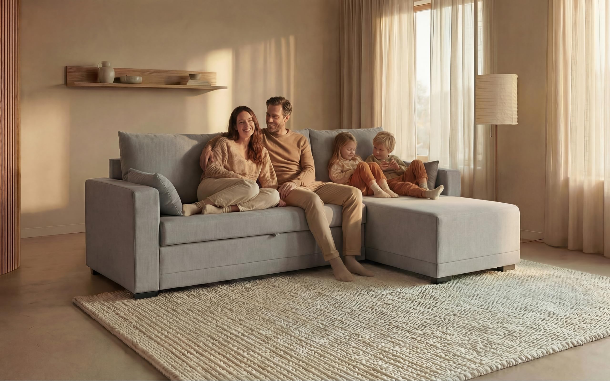 BUDWING Leah Sofá Cama Esquinero 3 Plazas - Chaise Longue Reversible y 2 Cojines Decorativos – Tapizado en Poliéster – Estilo Moderno – 233x124x69 cm – Gris Claro