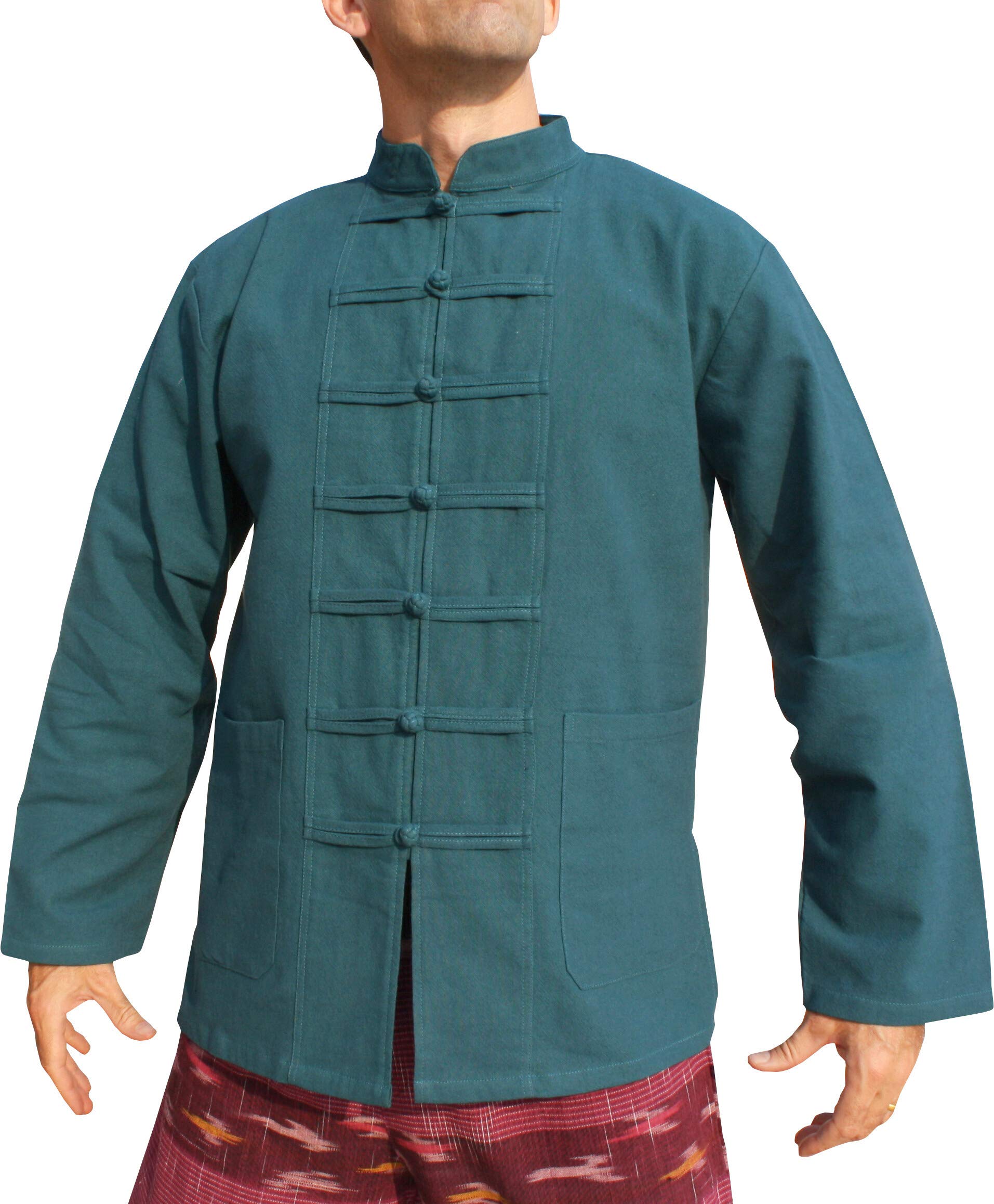 RaanPahMuang Thick Muang Cotton Chinese Jacket Shirt Mandarin Frog Button Front