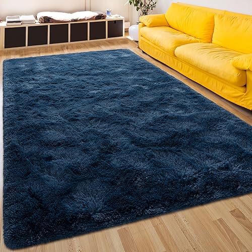 Miniatura 7 de Alfombra de área azul marino para habitación de niños, 8 x 10 pies, color azul oscuro, alfombras esponjosas para sala de estar, dormitorio,