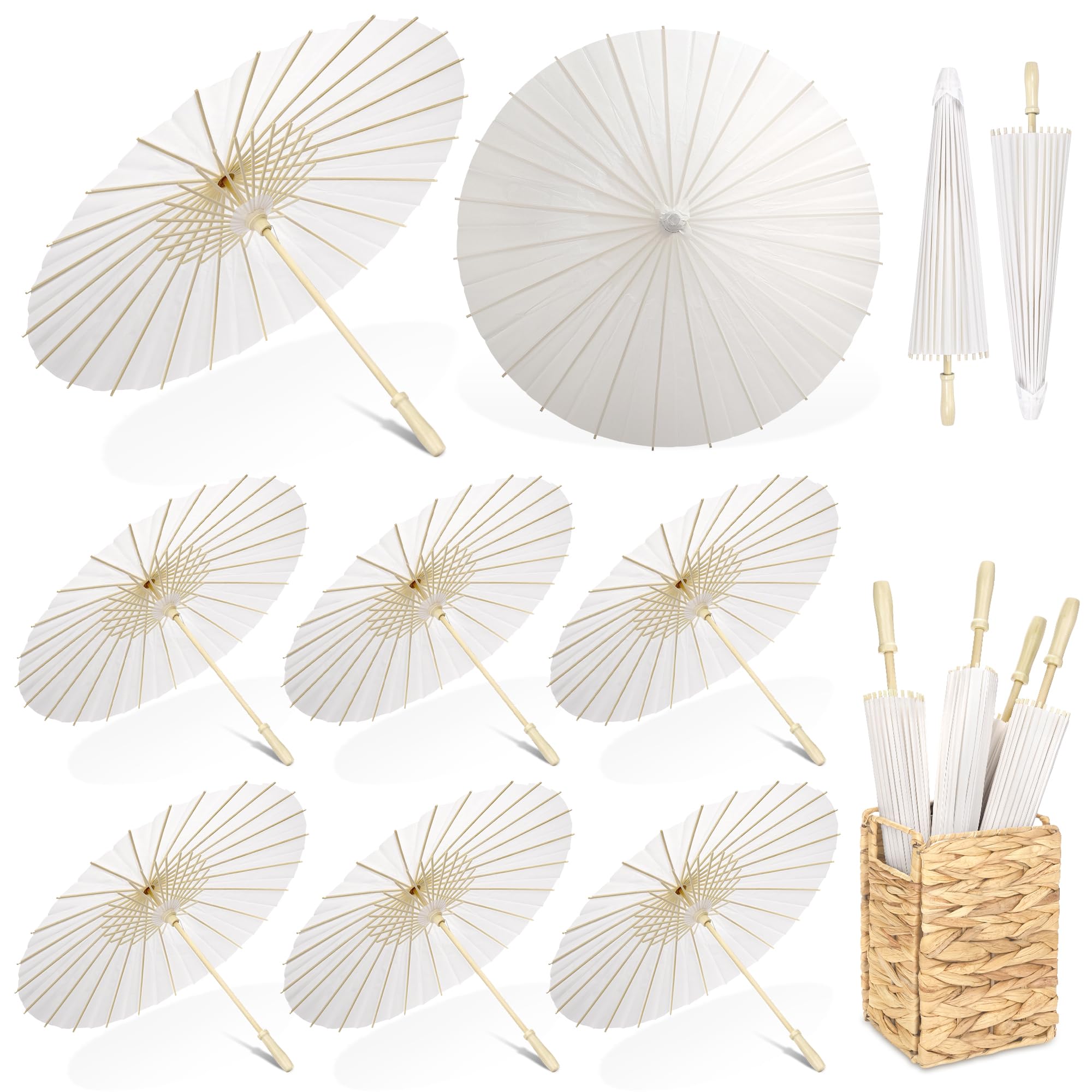 Aodaer Lot de 6 parapluies en papier blanc de 60 cm avec boîte de rangement