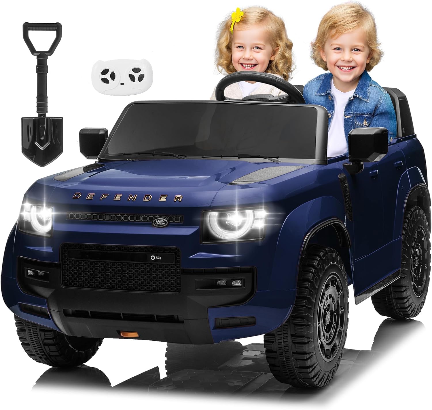 24V Licensed Land Rover Defender Octa 2 Seater Ride on Car for Kids with Remote Control, Toy Shovel, LED Lights, Music, 4WD Ride on Toys for Kids 3-8 (Blue)