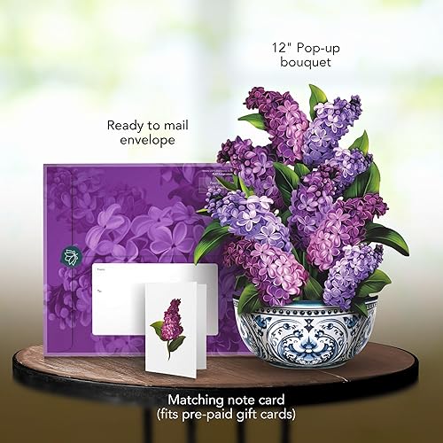 Miniatura 2 de Freshcut Paper Tarjetas desplegables, lilas de jardín, ramo de flores de tamaño real de 12 pulgadas, tarjetas de felicitación emergentes 3D, regalos