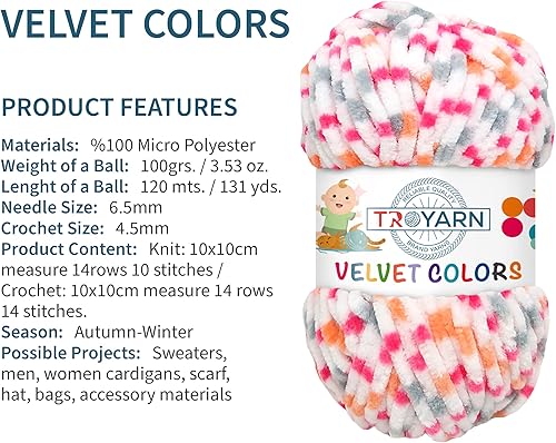 Miniatura 3 de Velvet Colors 10204 - Manta de felpilla Amigurumi, para ganchillo y tejer, súper voluminosa, 3 x 3.53 oz (3 x 131 yardas)