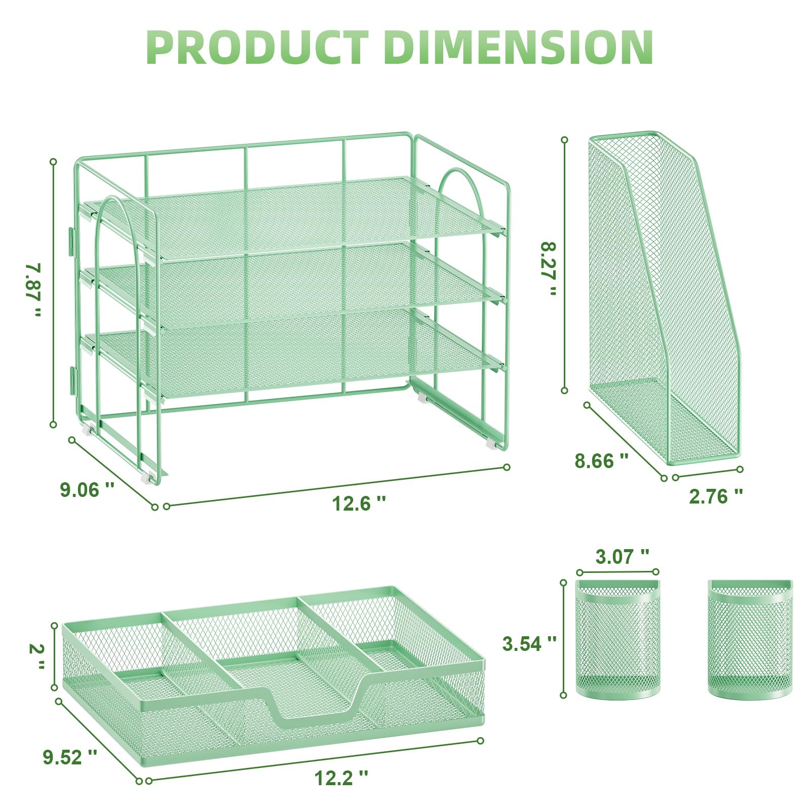 Marbrasse Organizer da scrivania e accessori, vassoio per lettere a 4 ripiani con porta documenti, accessori da scrivania e organizer per spazi di lavoro con cassetto e 2 portapenne (verde, 39,1 x