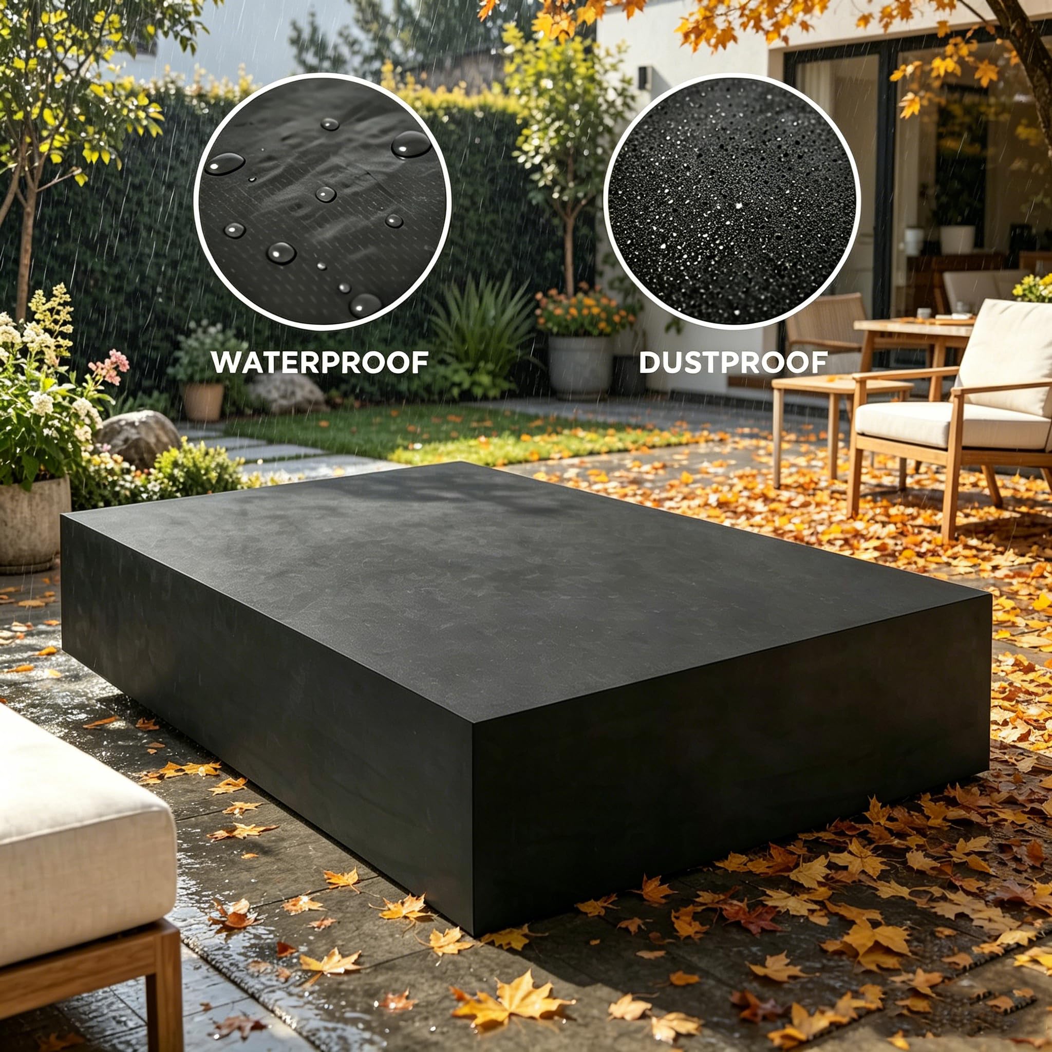 Funda Protectora para Mesa de Jardin 240x120x15cm/LaxAnxAl Funda de Mesa Exterior Impermeable, Cubierta de Mesas Exterior, Tela Oxford 420D Anti-Viento Anti-UV para Mesa de Patio, Negro