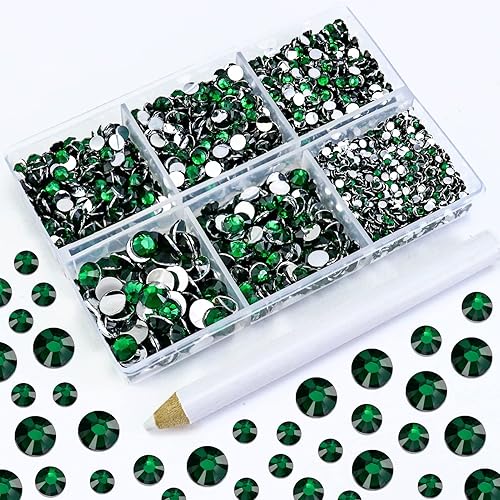4500 unidades de diamantes de imitación de resina con parte trasera plana, 2 mm, 3 mm, 4 mm, 5 mm, 6 mm, diamantes de imitación verde esmeraldaverde