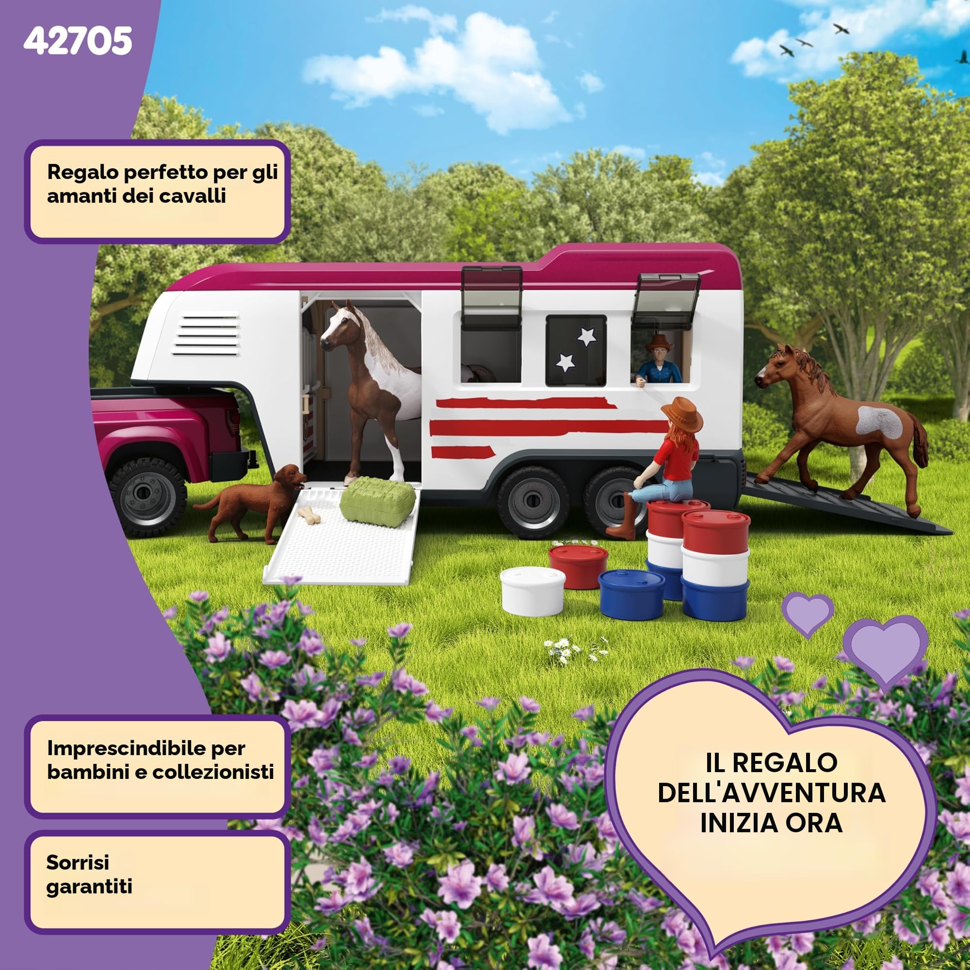 schleich Horse Club | Camion Lakeside con rimorchio 42705 | dai 5 Anni | Set con camion, rimorchio, cavalli, personaggi e accessori | gioco a tema cavalli e regalo per bambini dai 5 anni | set da 11