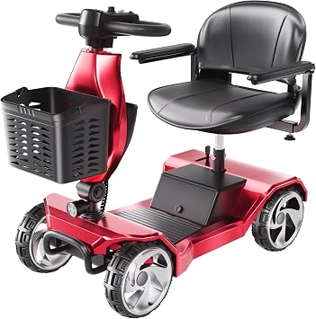 Foldable Mobility Scooters for Seniors, FSA&HSA Eligible, 330LBS Capacity 4 Wheel Lightweight Mobility Scooters for Adults, Powered Electric Mobility Scooters, Folding Travel Motorized Scooters-Red