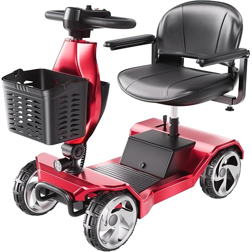 Foldable Mobility Scooters for Seniors, FSA&HSA Eligible, 330LBS Capacity 4 Wheel Lightweight Mobility Scooters for Adults, Powered Electric Mobility Scooters, Folding Travel Motorized Scooters-Red