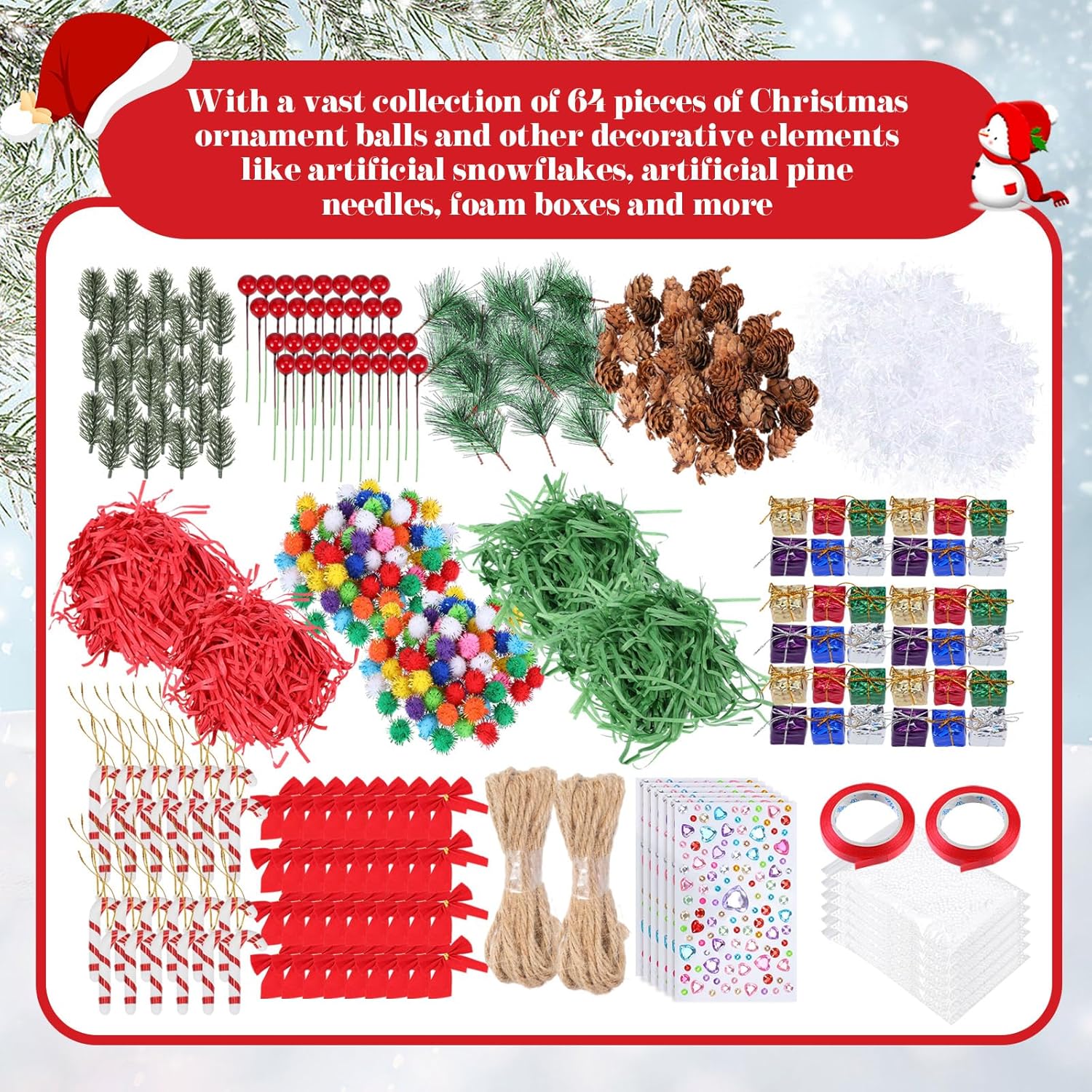 Liliful 64 Pcs Clear Christmas Ornaments Fillable 4 Different Sizes DIY Plastic Fillable Ornament Balls Christmas Tree Hanging and Various Accessories for DIY Craft Wedding Home, 50/60/70/80mm