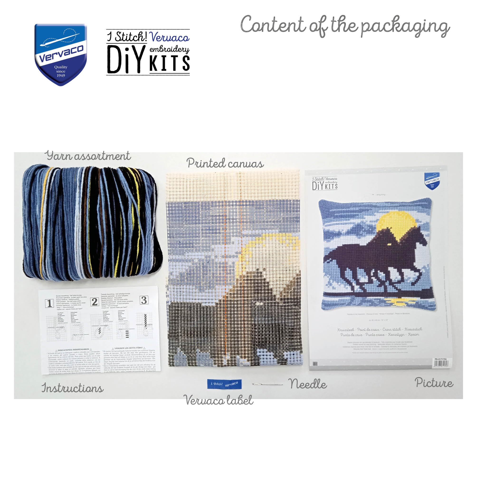 VERVACO Kit Cuscino Punto Croce CAVALLI AL CHIARO DI LUNA Set - 5