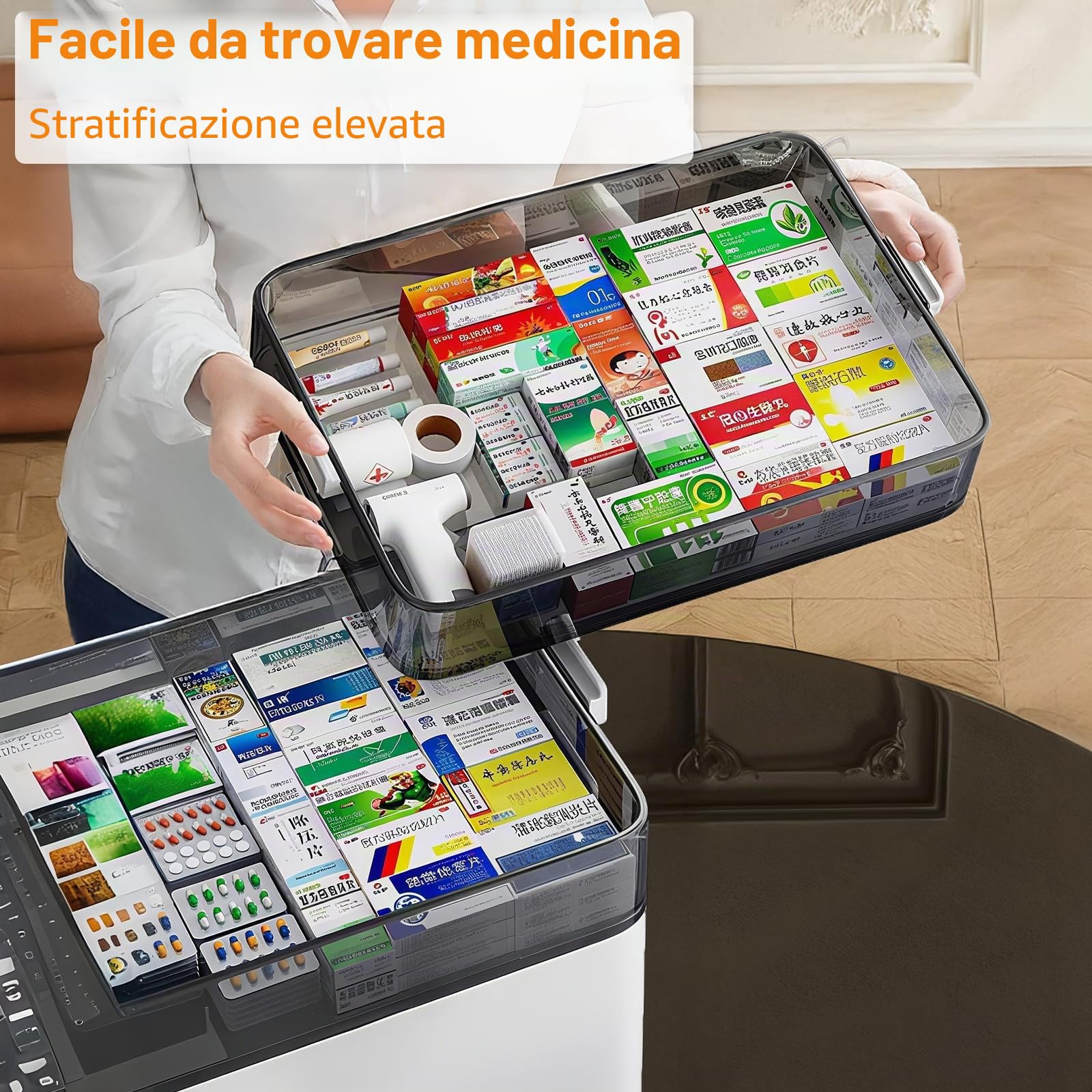 Scatola Medicinali 3 livelli Porta Pillole Viaggio Medicine Casa Contenitore di Pronto Soccorso con 7 Giorni e 4 Volte al Giorno, Organizer Medicinali Multi Griglia per la casa, all'aper