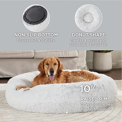 Vista 257 de Bedsure - Cama relajante para perros medianos, lavable, tipo dona, cama para gato, antideslizante, redonda, afelpada, mullida, de piel sintética