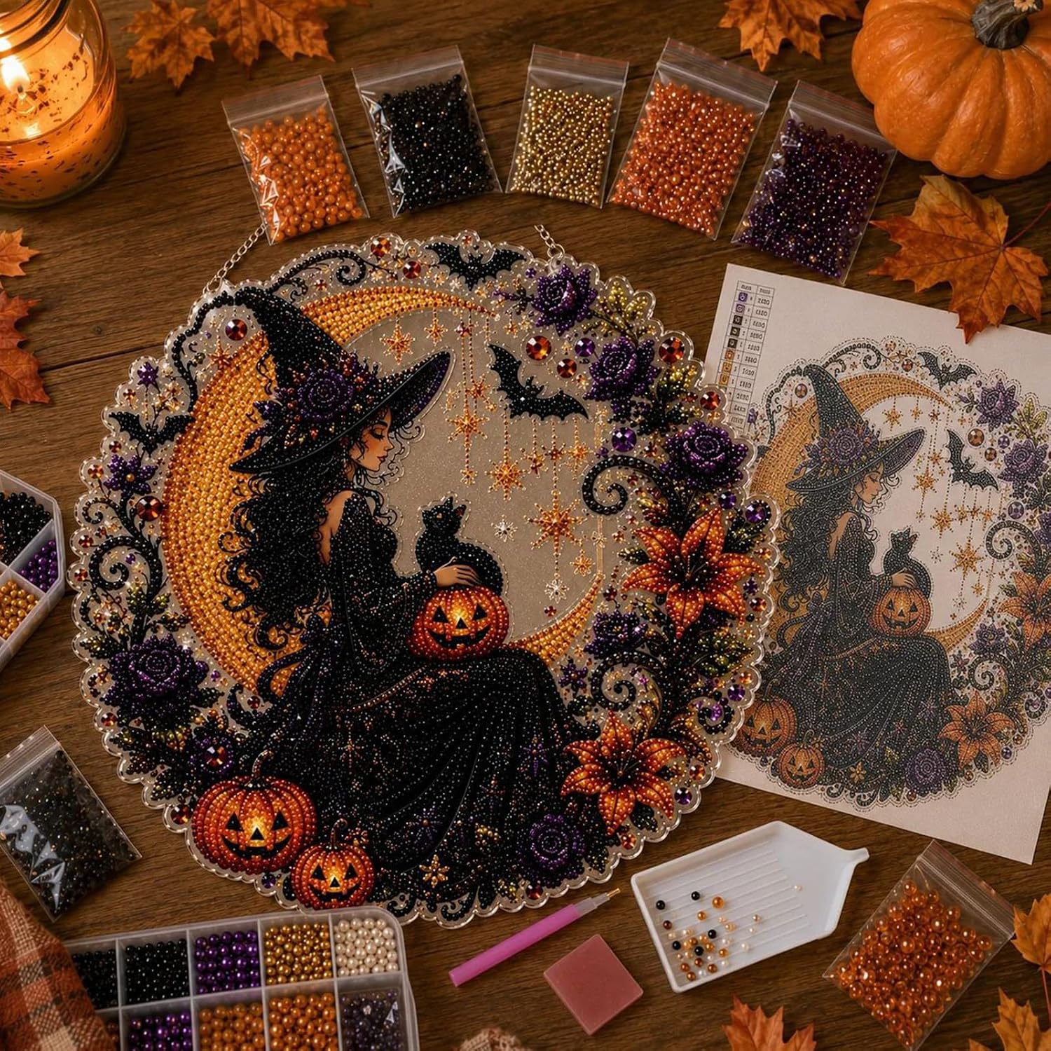 LXVRCQ Pearl Diamond Painting Suncatcher Kit Halloween Cute 3D Pearl Mosaic Craft Set Holiday Christmas Wall Decor, Handmade Home Decoration Gift